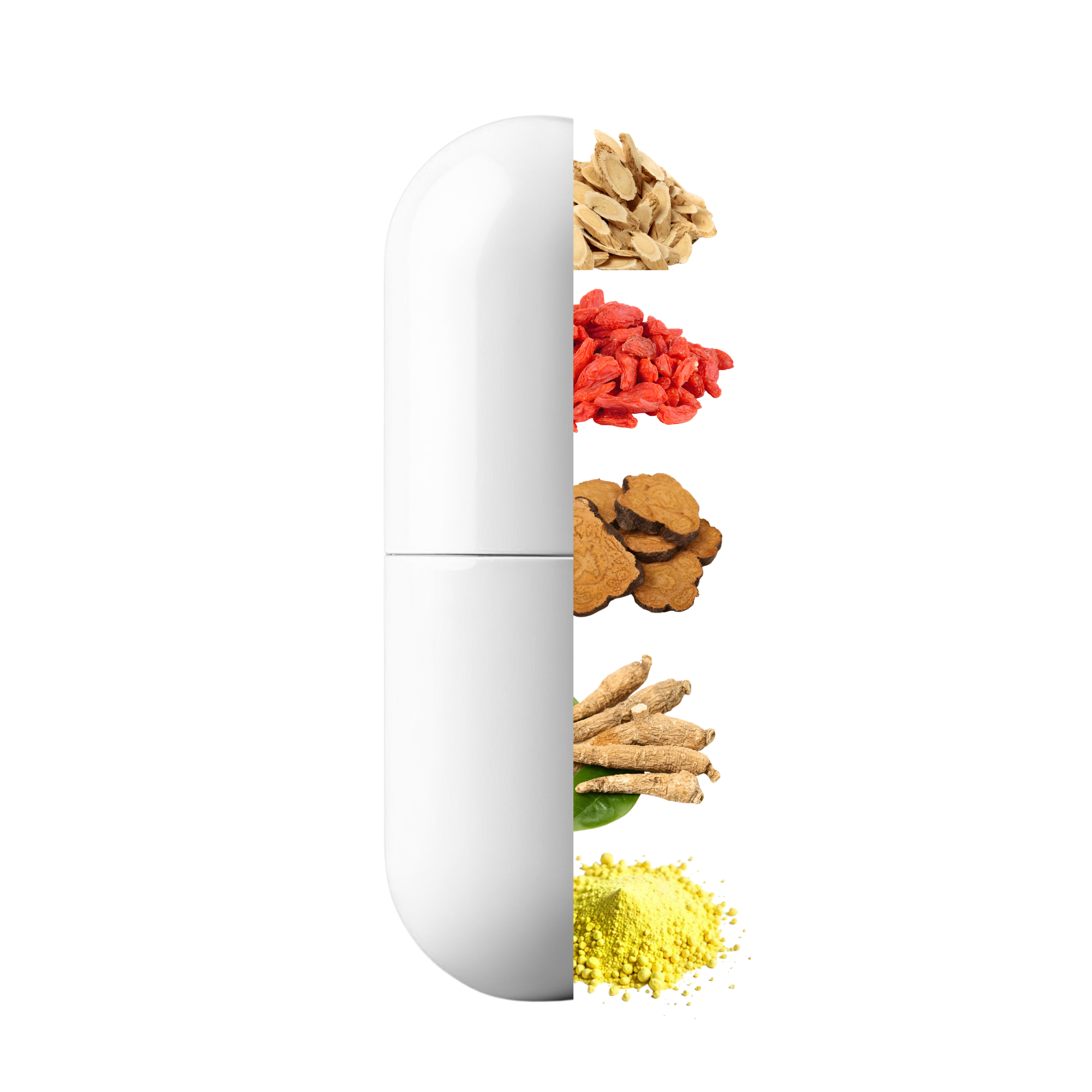 White spice grinder with various spices on a white background showing Optinourish has synergetic ingredients
